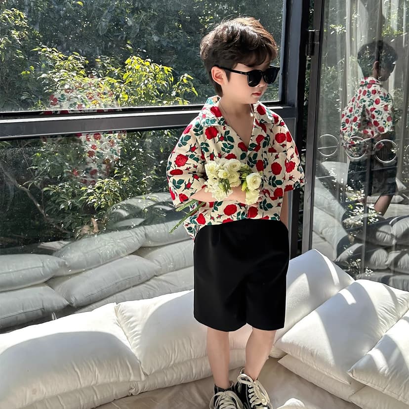Summer Cool and Stylish Children's Hong Kong Style Summer Outfit 2026 New Beach Wear Trendy Boys' Floral Short-Sleeve Shirt