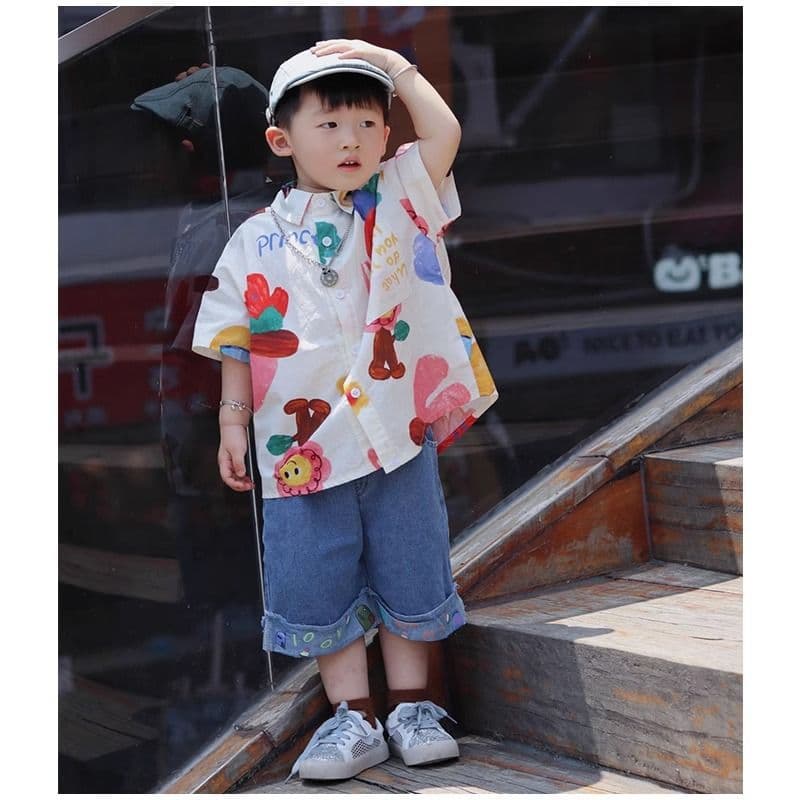 2026 New Summer Baby Short-Sleeved Tops, Thin Floral Shirts, Summer Stylish Children's Clothing, Boys' Cartoon Shirts