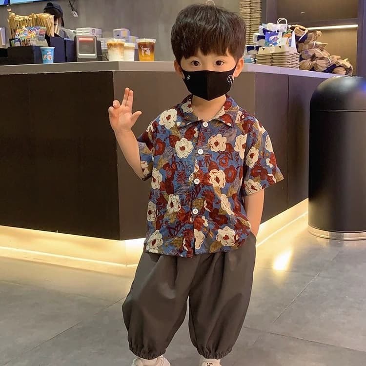 2026 New Korean Style Children's Shirt, Summer Thin Fashion Casual Short-Sleeve Vacation Style Boys' Floral Shirt