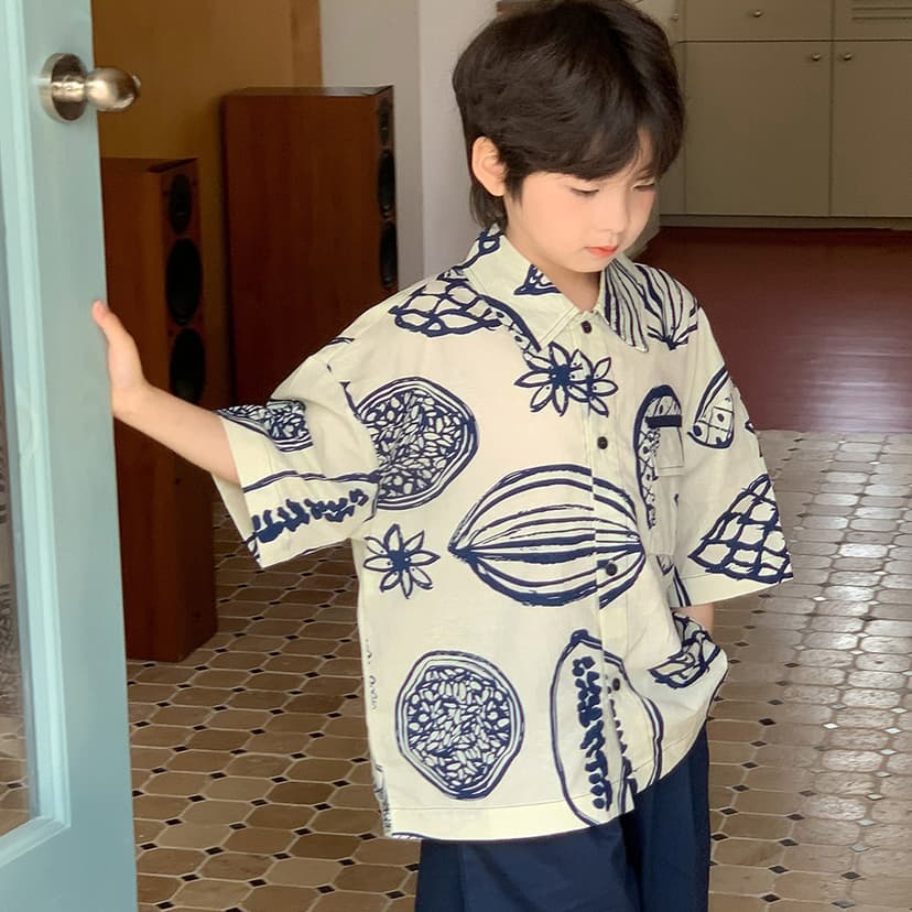 Baby Personalized Printed Short-Sleeved Shirt Kidsren's Loose Thin Cool Summer Clothes Fashionable Boy Shirt Tops