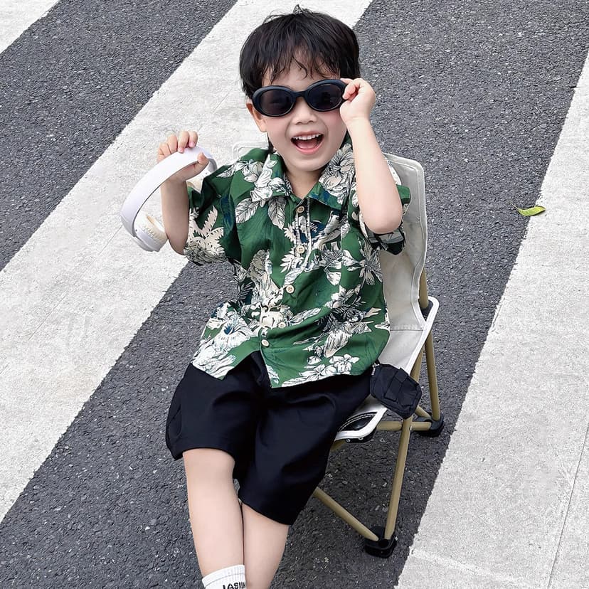 Boys' Short-Sleeve Floral Shirt Beach Vacation Style Seaside Summer Thin Boys' Children's Short-Sleeve Jacket Trendy