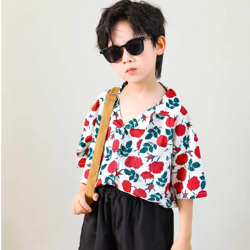 Boys' Summer Shirts Hong Kong Style Children's Clothing Handsome Children's Floral Shirts Boys Beach Vacation Children's Day Catwalk Performance Clothes