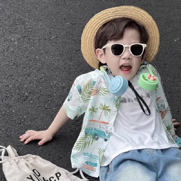 2026 Summer Boys' Floral Short-Sleeve Shirt, Beach Style Thin Top for Young Children, Cool Street Style Loose Shirt Trend