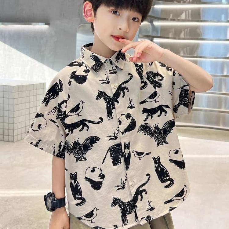 2026 New Trendy Brand Children's Clothing Boys' Summer Short-Sleeve Shirt for Older Kids, Summer Style Loose Street-Style Shirt
