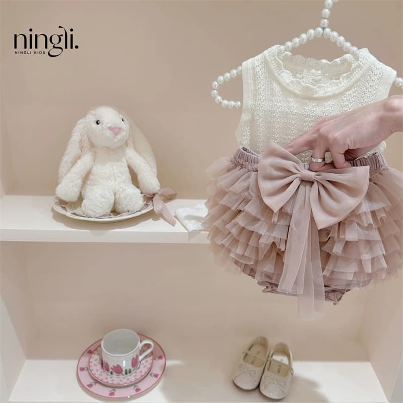 Ningli Girls' 2026 Summer Tutu Skirt Two-Piece Set Mesh Cake Skirt Cute Vest Shorts Set for Young Children