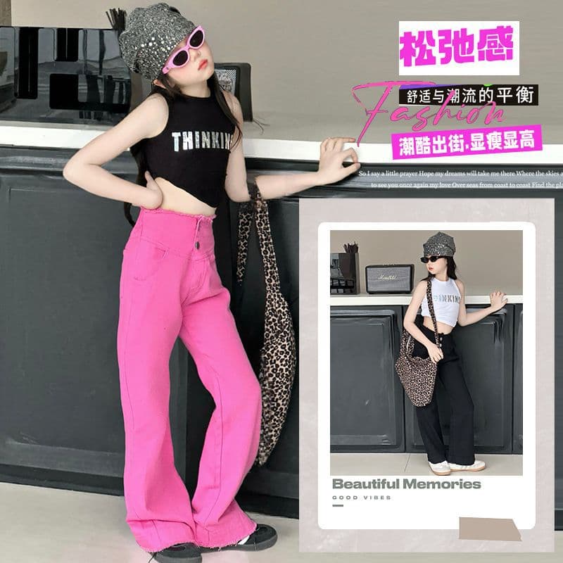 .Girls Summer Thin 2025 New Style Kidsren's Bootcut Jeans for Girls and Older Kidsren's Casual Long Pants