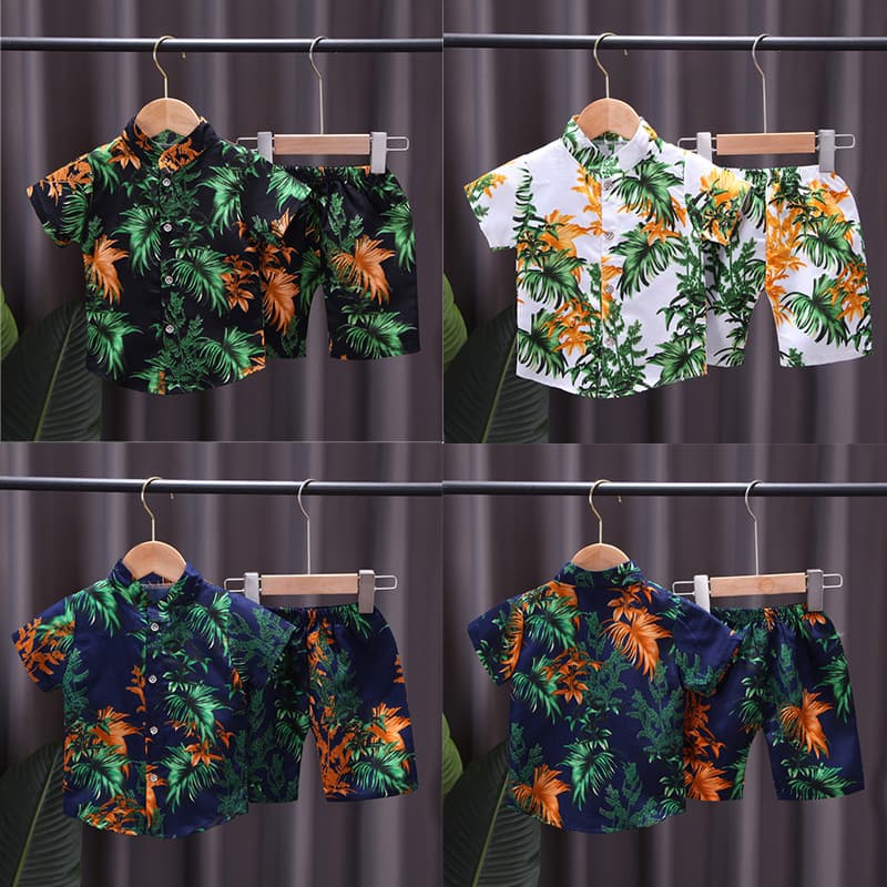 Summer Children's Short-sleeved suit Boys Printed Shirt Shorts Two-piece Set 0-4 Years Old Boys' Shirts Cross-border Wholesale