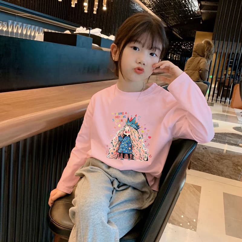 100% Cotton Kidsren's Long-Sleeved Bottoming Shirt Spring & Fall Casual T-Shirt Baby Girl White Top 2025 t Blood Round Neck