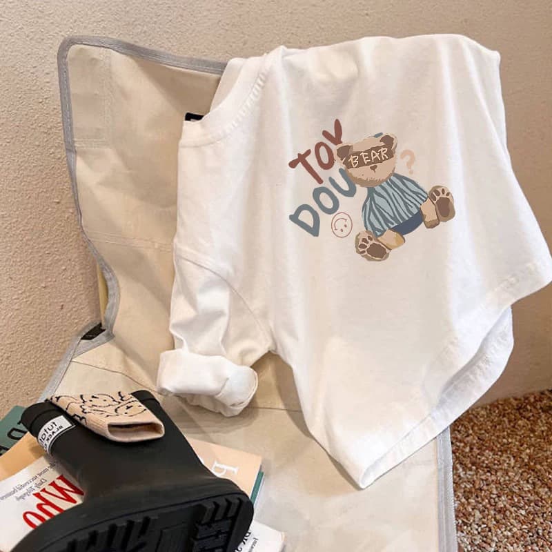 White T-Shirt Girls Spring & Fall 2025 New Long-Sleeved Pure Cotton Cartoon Cute Medium and Large Kidsren's Bottoming Shirt Tops