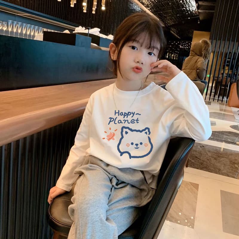 Girls' Pure Cotton Long-Sleeve T-Shirt Spring and Autumn Base Shirt 2025 New Model for Older Children, White Inner Layer Comfortable Top Trendy