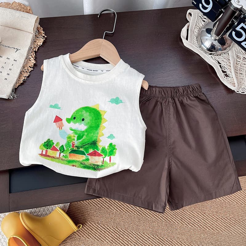 Summer Children's Sleeveless Vest Suit for Boys and Girls, Casual and Fashionable Cartoon Cool and Handsome Summer Vest
