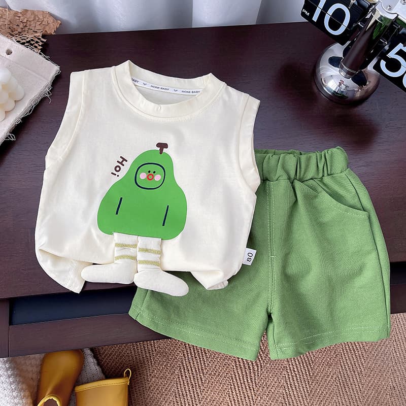 New Children's Summer Dress Korean Style Fashionable suit 2024 Children's Western Style New Cartoon Shorts Two-Piece Fashionable Set