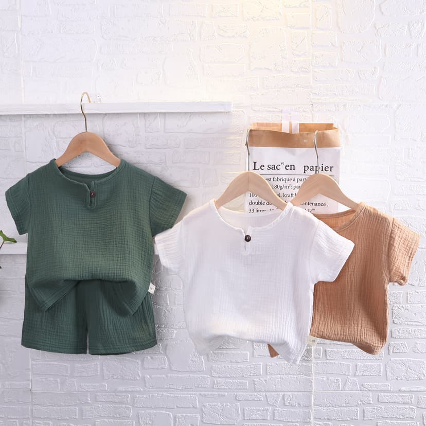 0-5 Years Old Kidsren's Short-Sleeved Suit Boys Summer Cotton and Linen Breathable Cross-Border Southeast Asian Kidsren's Clothing Wholesale Korean Style Casual