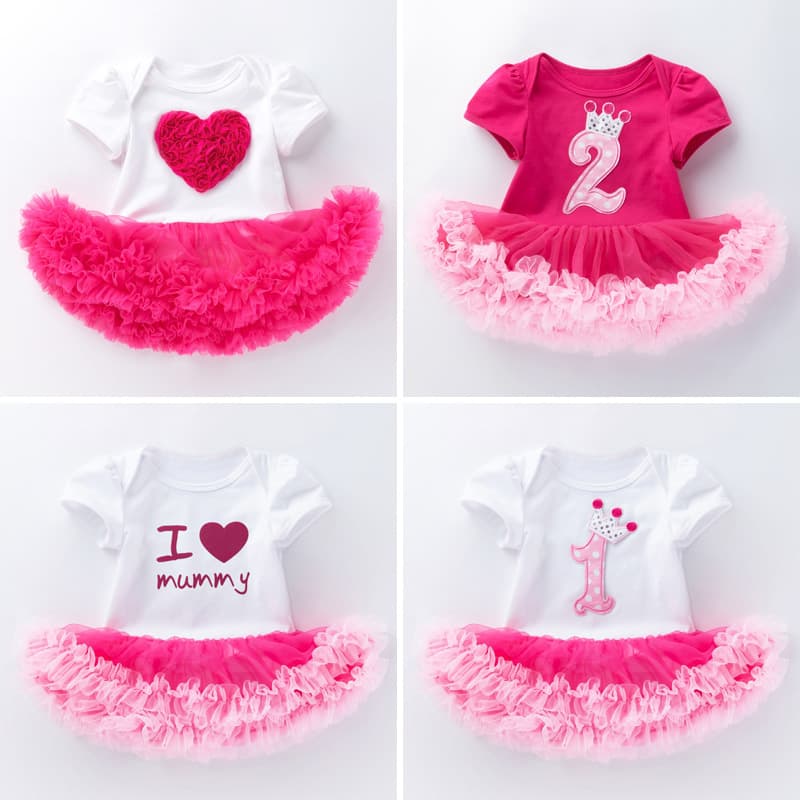 Summer Baby Clothing Party Clothing Cartoon Cloth Patch Cake Heart Bag Mesh Skirt Baby Holiday Clothing