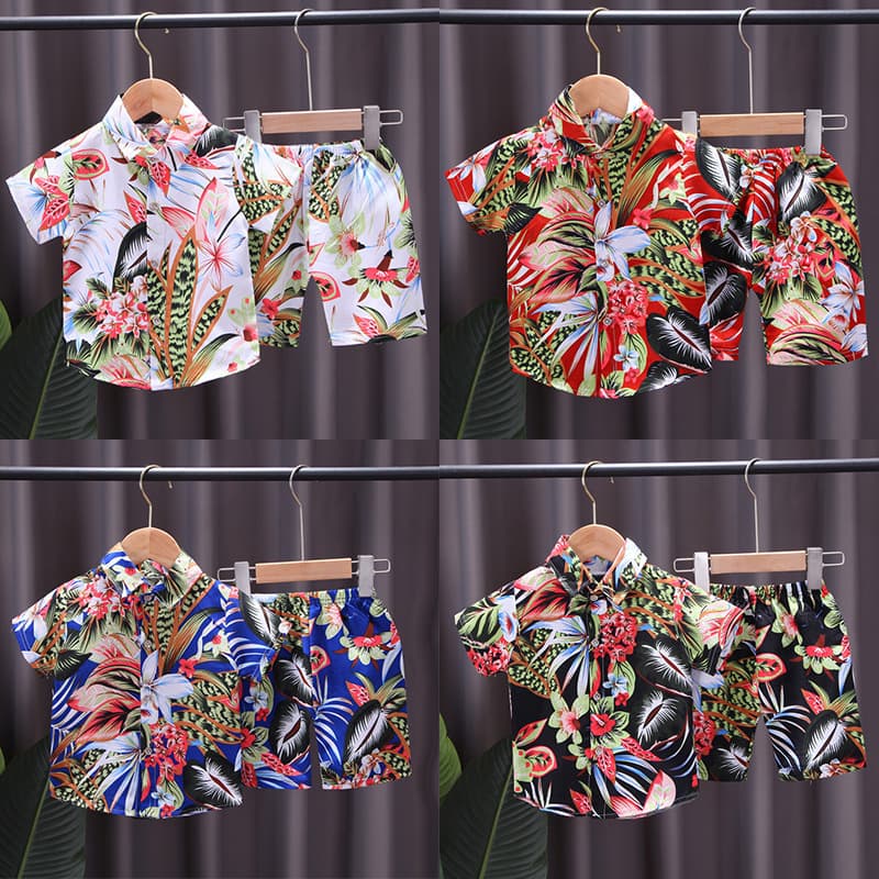 Children's Floral Shirt Suit 0-4 Years Old Boy's All-Printed Short-Sleeved T-Shirt Two-Piece Set Southeast Asian Style Children's Clothing Wholesale