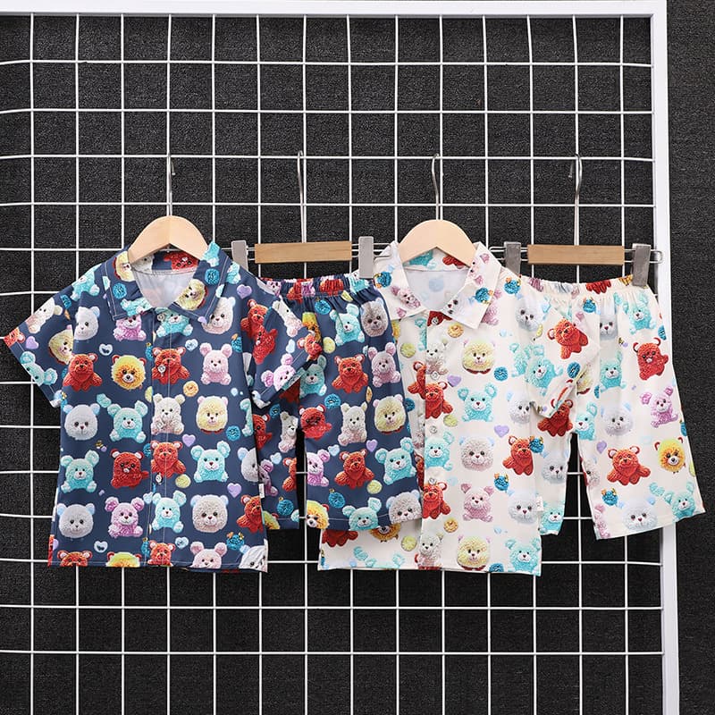 2025 Summer Boys Suit Children Baby Summer Clothes Boys Thin Floral Shirt Short Sleeve Printed Beach Children