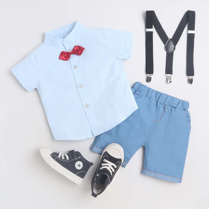 2025 Summer British-Style Suspenders Boys' Short-Sleeved Shirt Children's Korean-Style Pants Set Cotton Boys Wholesale