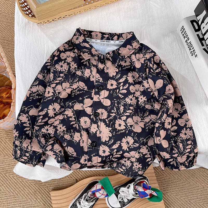 Boys' Shirts, Spring & Fall Long-Sleeved Kidsren's Clothing, Handsome Floral Shirts, 2025 New Style, Stylish Boys' Clothes, Baby Tops