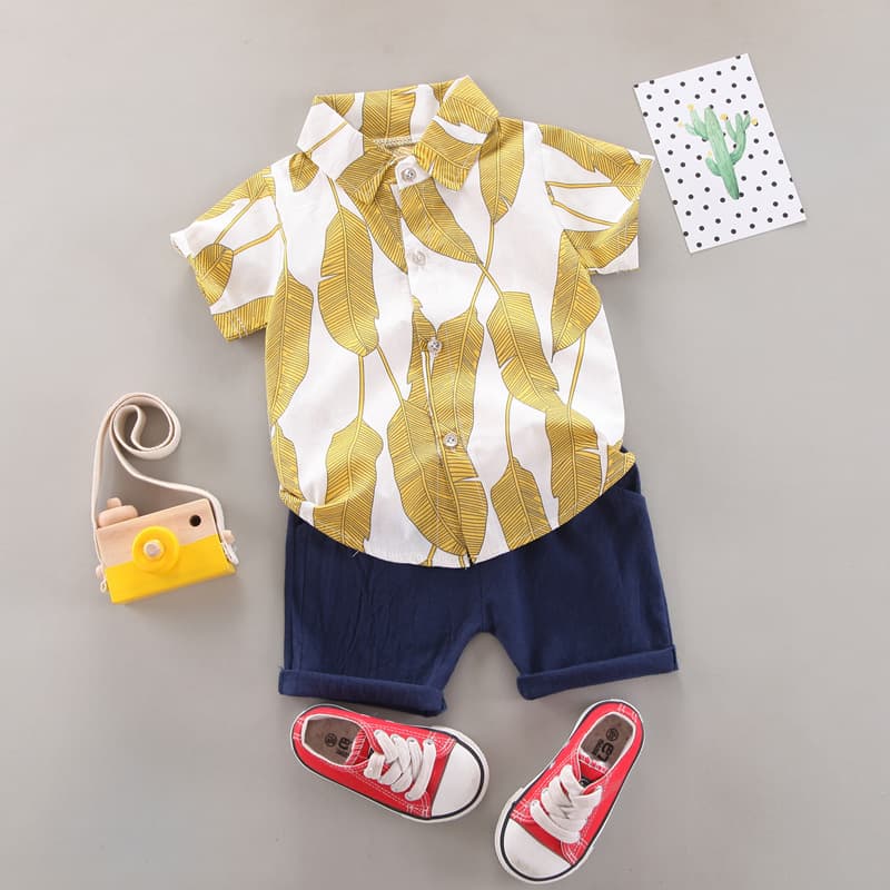 Children's Summer Clothing Set 2025 New Trendy Boys' Printed Short-Sleeved Shirt and Shorts Two-Piece Set Infant Clothing