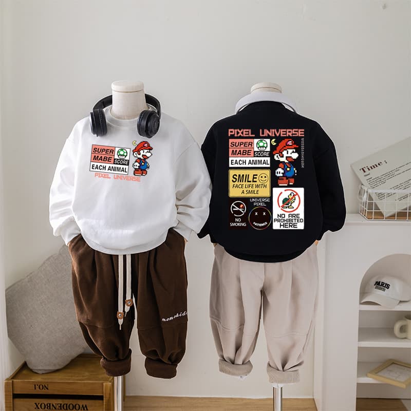 Chao Brand Boys' Sweatshirt Super Mario Spring and Autumn New Cartoon Big Children's Butch Handsome Jacket Factory Wholesale