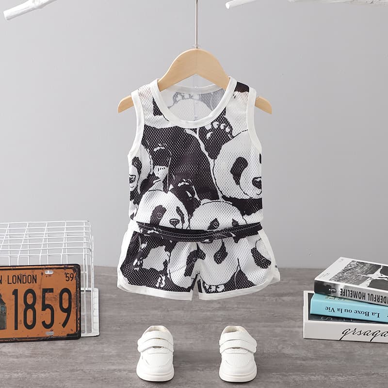 Summer Children's Vest Set Men's and Women's Sports Mesh Basketball Clothes Children's Cute Clothes Pants Sweat Absorbing Shorts