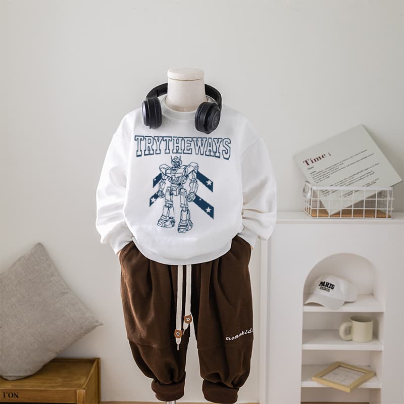 Wholesale boys' sweater cartoon robot long sleeve new spring and autumn middle and large children's round neck bottoming shirt children's top