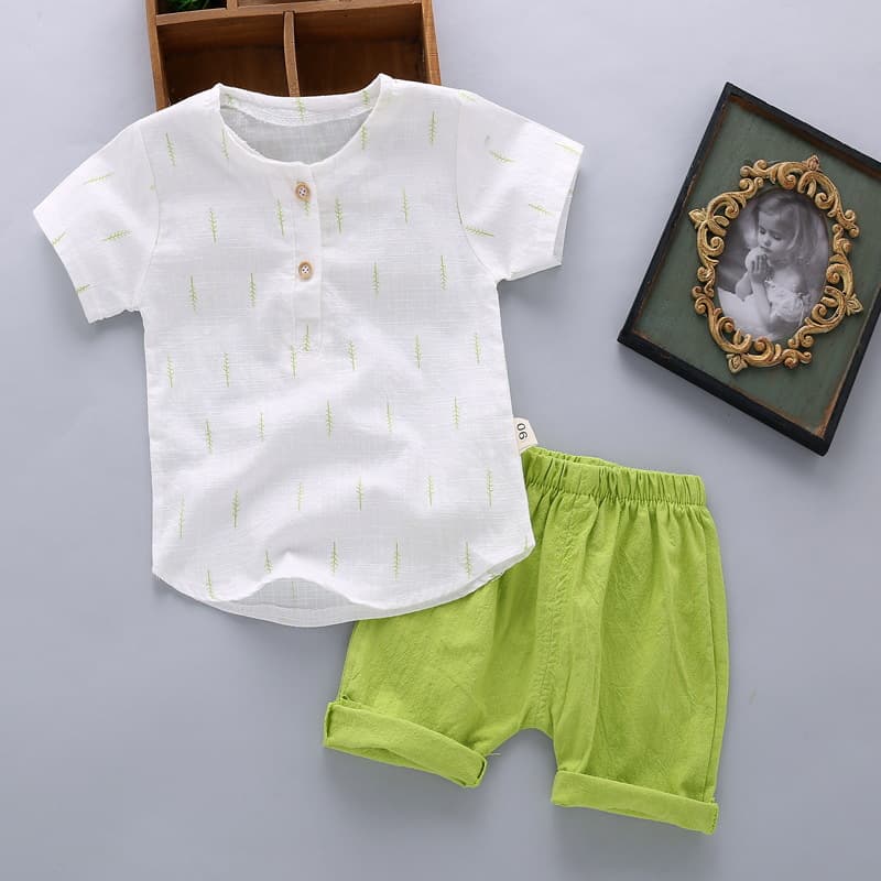 Boys and Girls Summer Suit 2025 New Fashionable Baby Cotton and Linen Trendy Kidsren's Handsome Short-Sleeved Sports Two-Piece Set