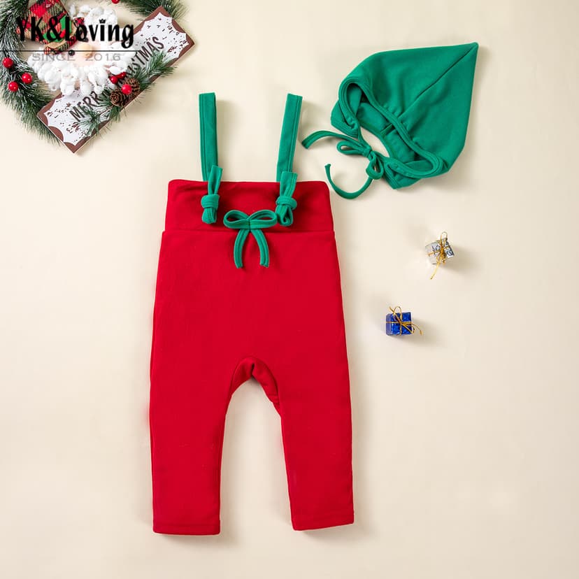 2025 New Autumn and Winter Baby Overalls and Hat Set Christmas Holiday Clothing Warm Velvet Baby Jumpsuit