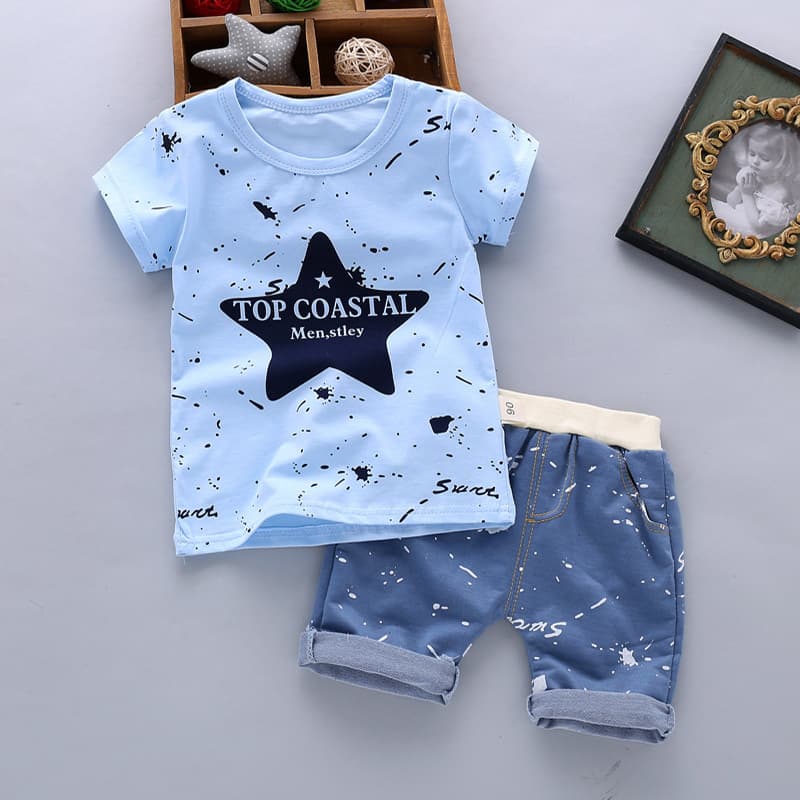 Summer Suit 2024 New Style Thin Short-Sleeved Boy Summer Style Children's Sports and Leisure Suit for Small and Medium-Sized Children