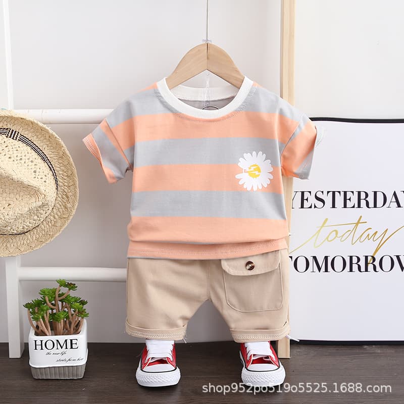 Boys Summer Suit Short-Sleeved 2024 New Style Summer Clothes Baby Two-Piece Set Kidsren's Shorts Trendy