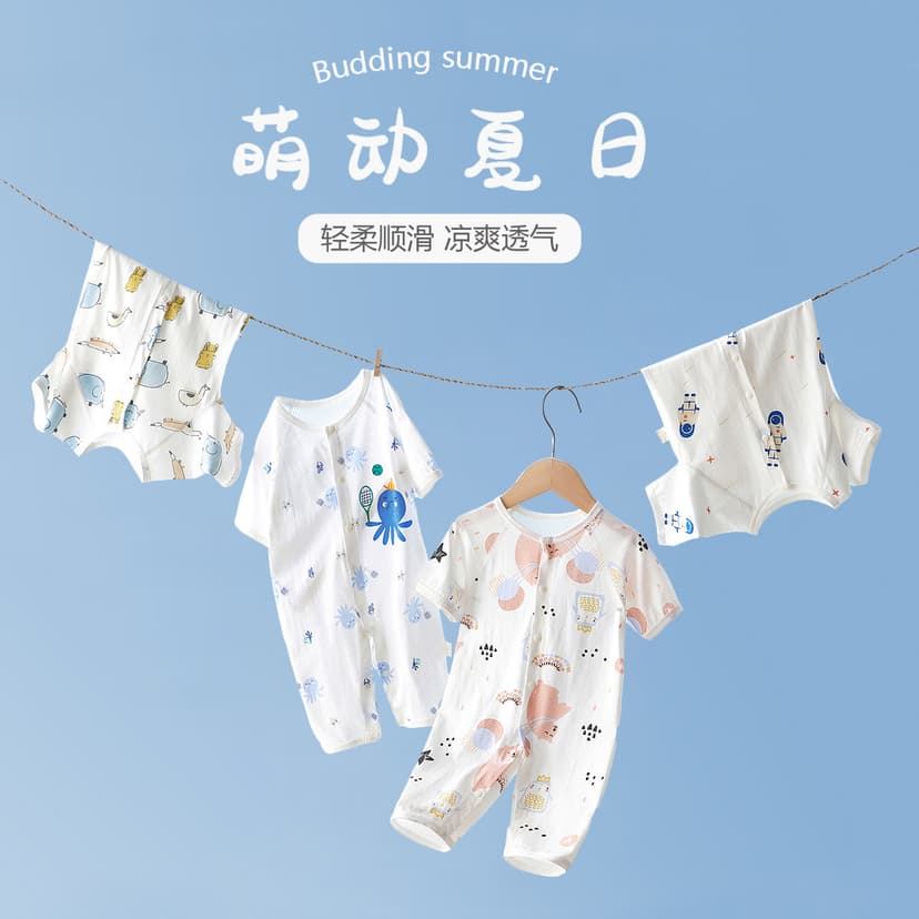 Baby Short-sleeved Trousers Jumpsuit Summer Thin Pure Cotton Newborn Baby Clothes Summer Half-sleeved Air-conditioning Clothes Summer Clothes