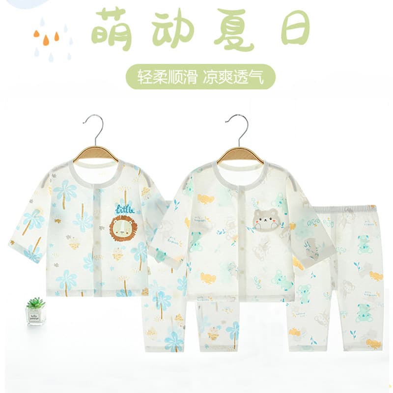 Baby summer suit long sleeve thin air conditioning clothes split home underwear baby pajamas two-piece cotton summer clothes