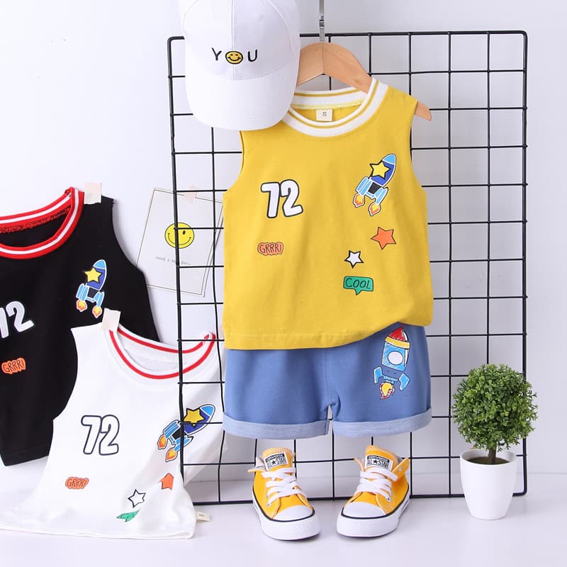 Children's Clothing Boys' Summer Vest Set 1-4 Years Old 2 Trendy Baby Sleeveless Shorts Two-Piece Summer Baby Clothes