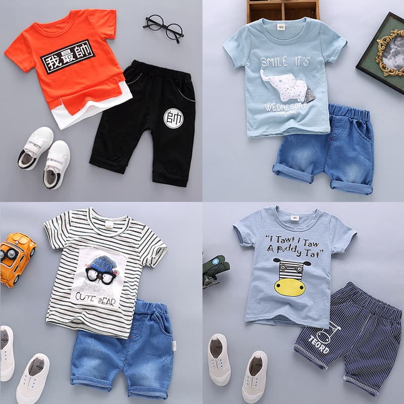 Children's Suits for Boys and Girls 2025 New Baby Infants 0-5 Years Old Kidsren's Clothes Short-Sleeved T-Shirt Summer Clothes