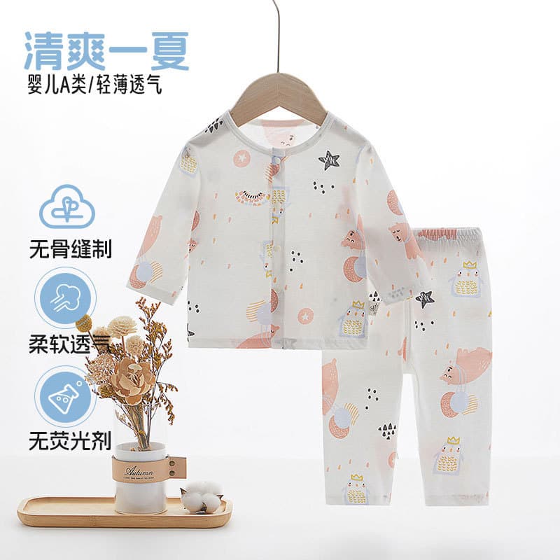 Baby summer suit thin cotton long-sleeved air conditioning clothes summer two-piece suit summer baby pajamas homewear