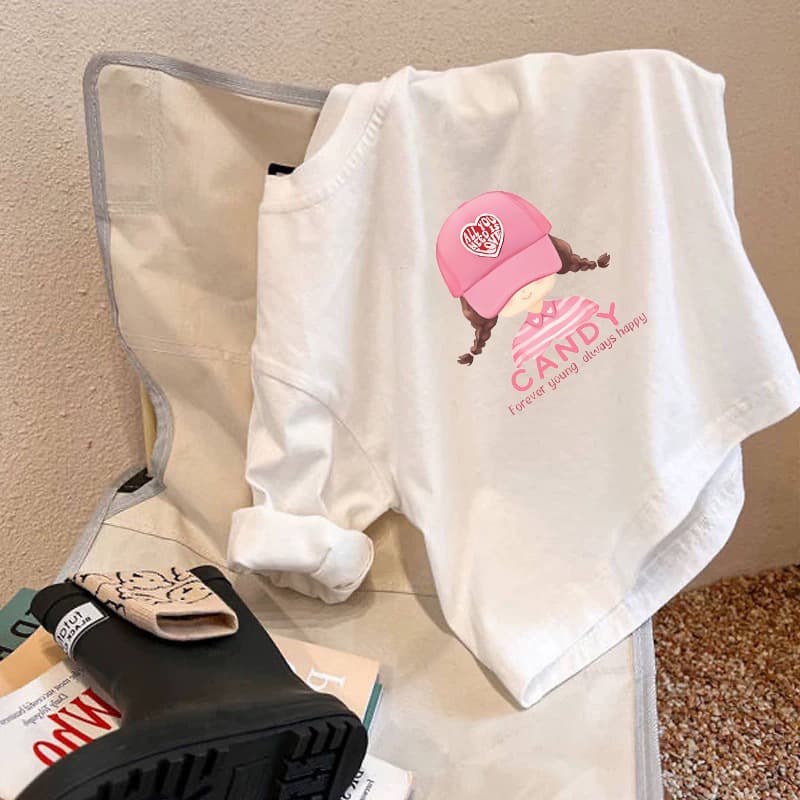 Children's White Pure Cotton Long-Sleeve T-Shirt Top, New Autumn Children's Base Layer Clothing, Trendy T-Shirt for Older Children