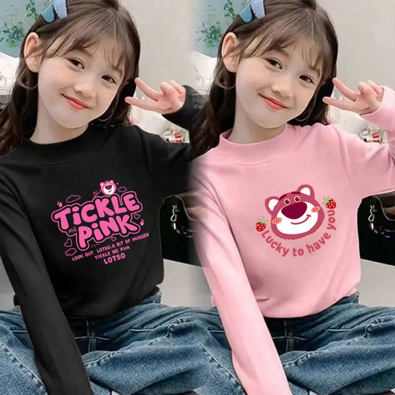 Girls' Double-Sided Velvet Bottoming Shirt for Autumn and Winter, New Baby Half Turtleneck Warm Inner Long-Sleeved T-Shirt for Middle and Large Children