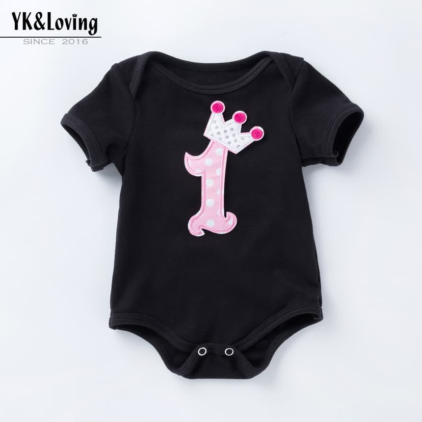 Baby Jumpsuit Summer Baby Black Short-sleeved Climbing Suit Newborn Boatbag Hare Cartoon Cake Letters Holiday Suit