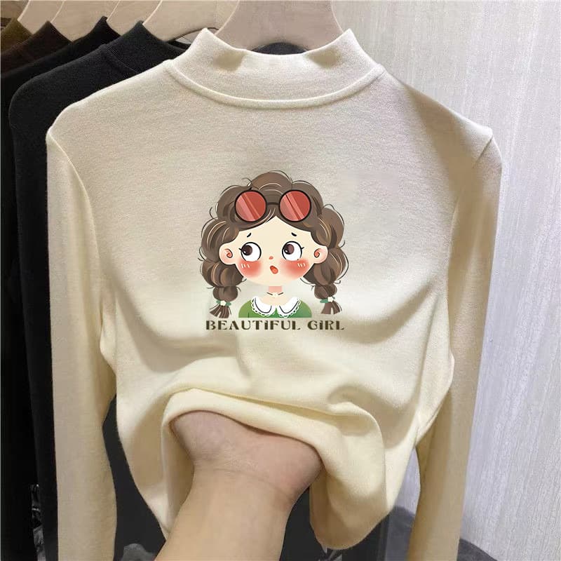 Girls' Thermal Long-Sleeve Base Shirt, New Autumn and Winter Children's Half-High Collar Top, Thickened and Warm Inner Layer, Stylish T-Shirt