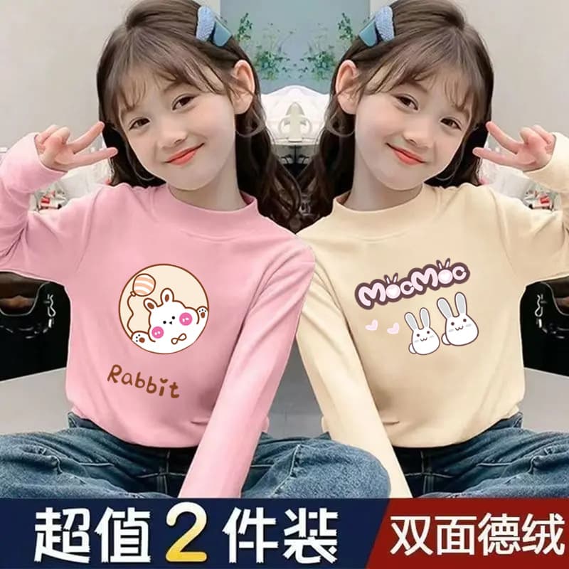 Girls' Base Layer Autumn and Winter Thermal Half-High Collar Stylish Inner Wear Baby Base Layer Children's Long-Sleeve Warm Top