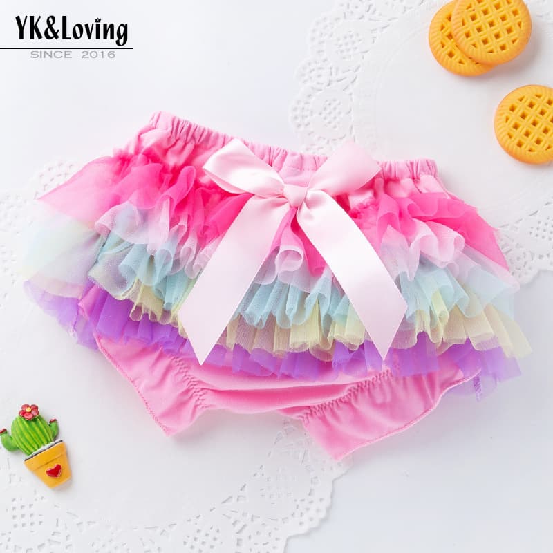 New baby double veil shorts candy color pp pants wholesale baby girl bow mesh short skirt princess skirt