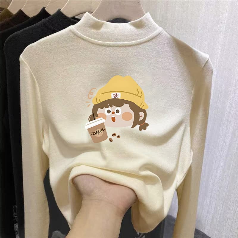 Children's Autumn and Winter Thickened Thermal Long-Sleeve Half-High Collar Warm Top for Girls, Stylish Base Shirt