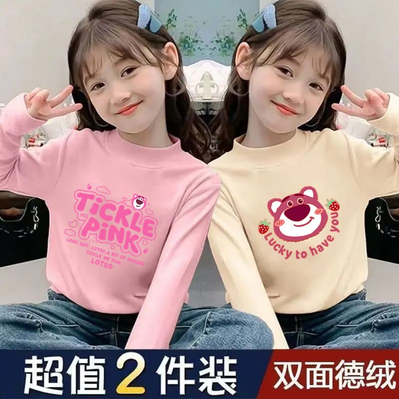 Children's Thermal Half-High Collar Autumn and Winter New Girls' Long-Sleeve Warm Tops, Toddler T-Shirts, Base Shirts for Girls