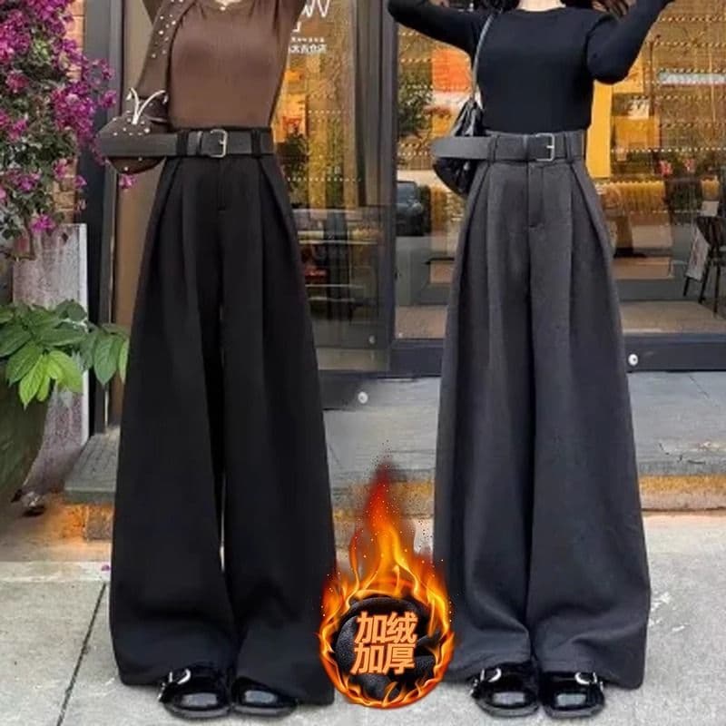 Black Gray Wide-Leg Pants Autumn and Winter New Suit Pants High-End Draped Loose High-Waisted Straight Casual Long Pants