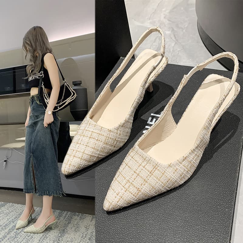 French Style Small Fragrant High-Heeled Toe-Cap Sandals for Women 2024 New Summer Stiletto Pointed Toe Slip-On Shoes for Delivery