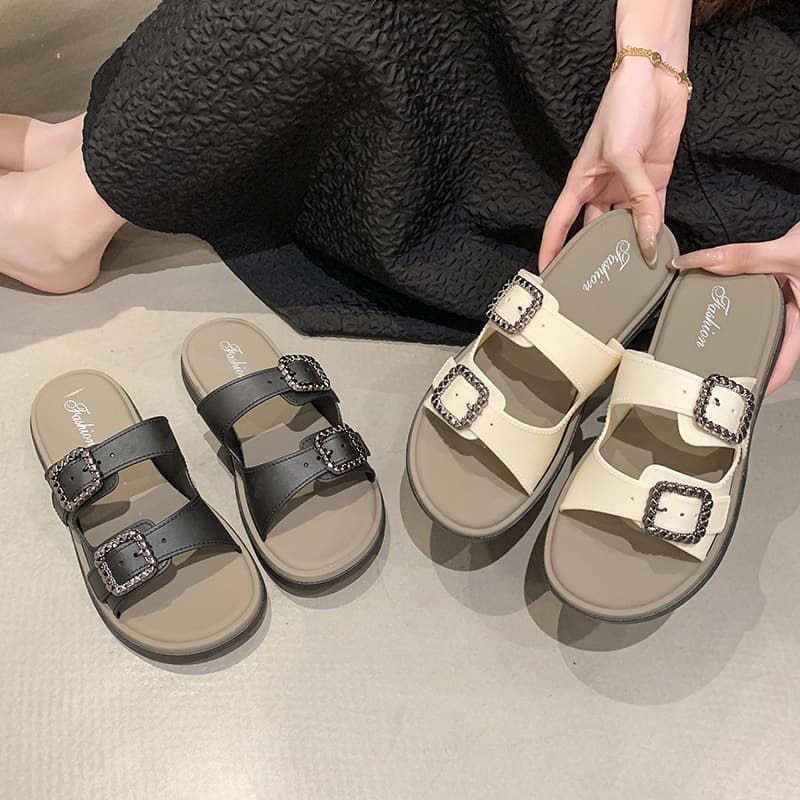 Birkenstock Sandals for Women's Summer Outer Wear 2025 New Style with Skirt, High-End, Super Popular, French Style, Beautiful Thick-Soled Flip-Flops