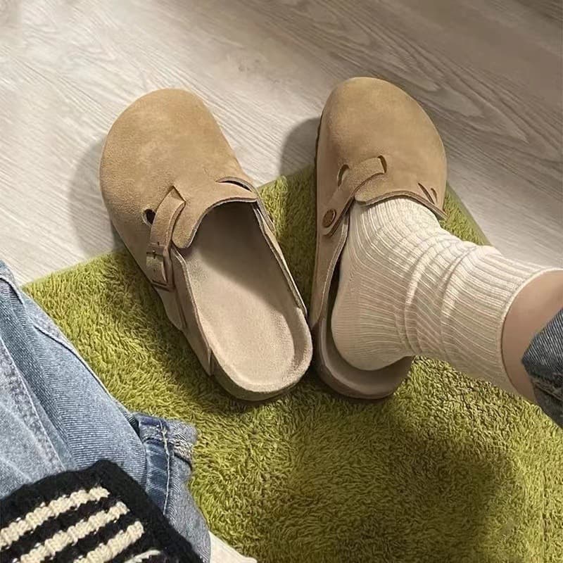 2025 New Summer Baotou Birkenstock Shoes Thick-Soled Slippers for Women, Fashionable and Versatile Outer Wear Flat-Soled Half-Pack Slippers for Women