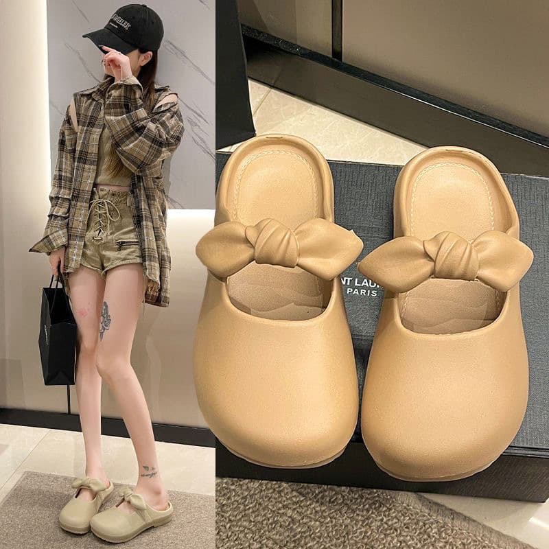Baotou Slippers Women's Outer Wear Lazy Shoes 2025 Summer New Retro French Bow Slip-On Half-Cup Shoes