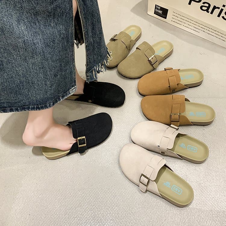 Taizhou Large Size Slip-On Toe Half Slippers 2025 New Retro Flats Slippers Round Toe Suede Lazy Slippers