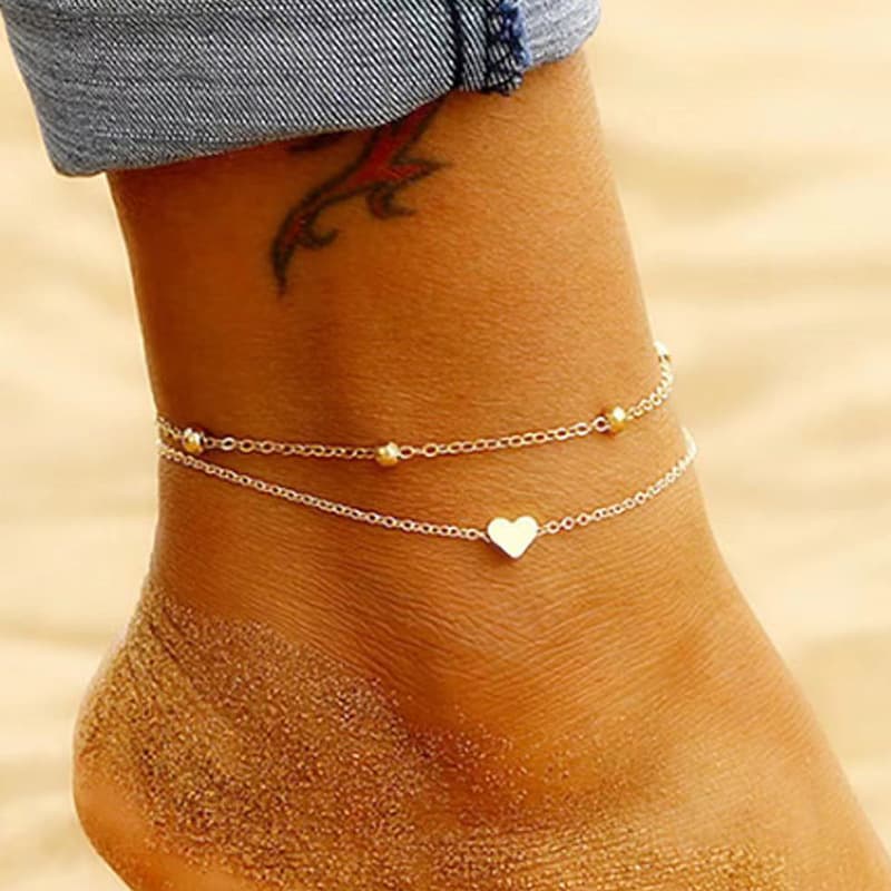 European and American Cross-border Explosions Anklet Love Anklet Personalized Double-layer Simple Love Beach Anklet Women's Anklet Accessories for Women